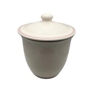 Vintage Pfaltzgraff Aura Pink Blue Striped Canister Jar 8” Lid USA Stoneware